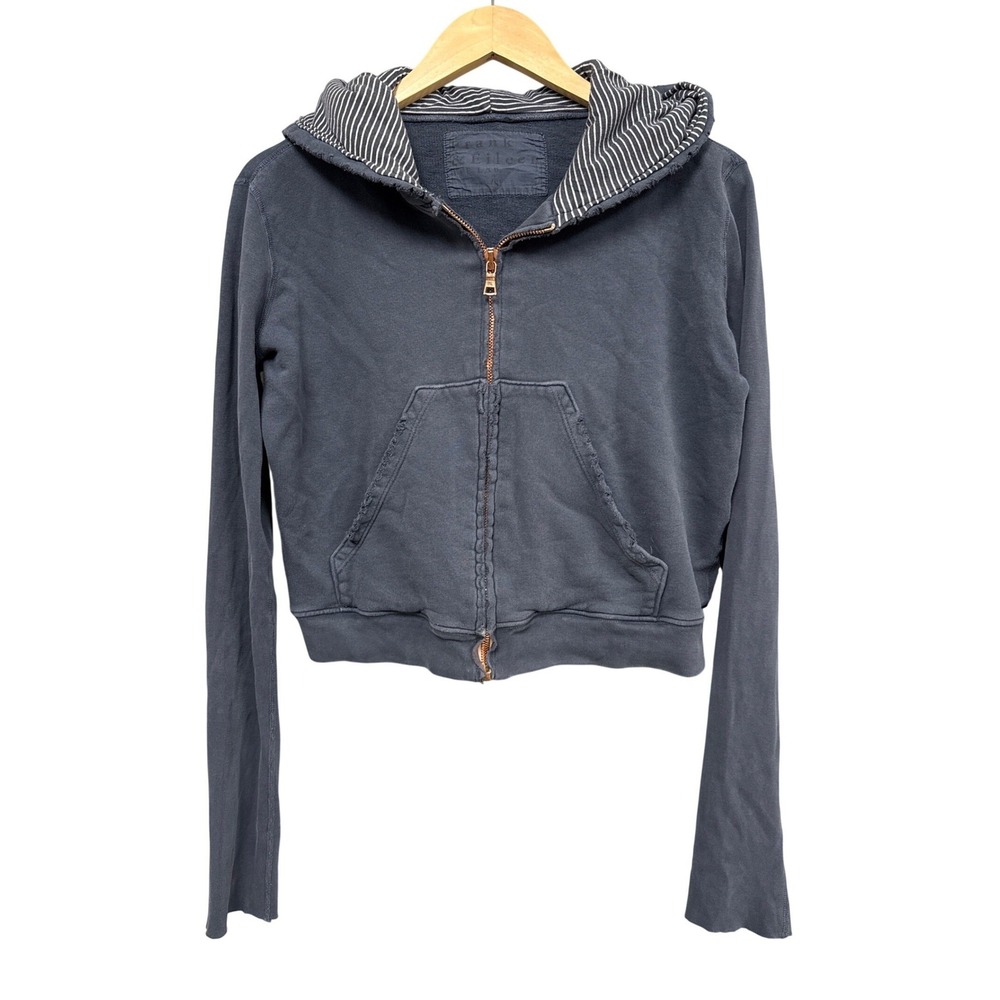 Frank & Eileen Tee Lab Worn Edge Zip Up Hoodie Cropped Womens Small Blue Luxury